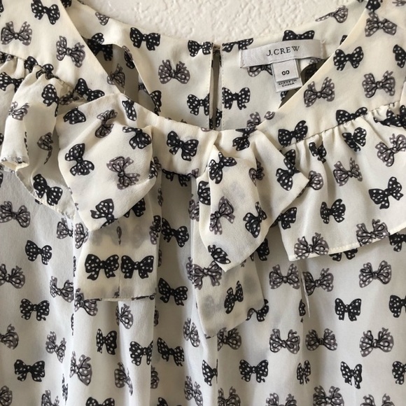 J.Crew Size 00 Silk White Black Bow tie Blouse - Picture 3 of 7